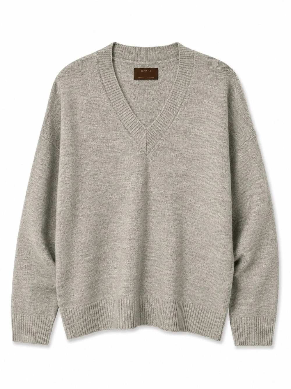 Kerisma Oversized Slouchy V-Neck Sweater Gray Knit Pullover Women's M/L
